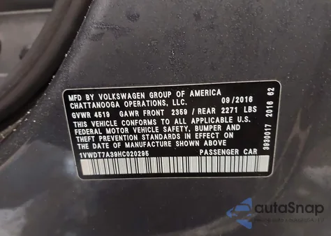 2017 Volkswagen Passat 1.8T R-Line из США, поврежденный, VIN 1VWDT7A39HC020295